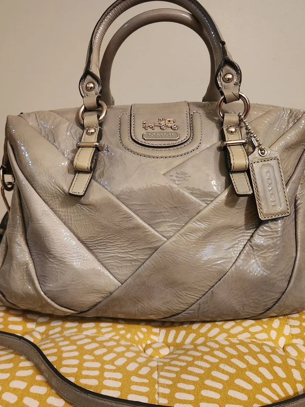Coach Taupe Patent Leather Satchel Bag - Picture 1 of 5